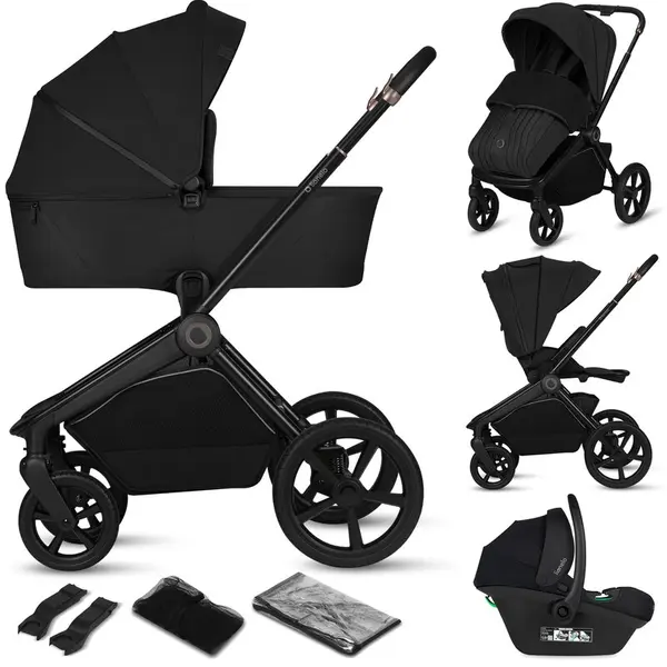 Carucior 3 in 1, Lionelo, Freya, Cu scoica ADAC, Landou si salteluta ventilate, Pliabil, Reglare spatar in 3 pozitii, Suport de picioare in 4 pozitii, Maner reglabil in 3 pozitii, Sustine 22 kg, Cu accesorii, 0 luni+, Negru