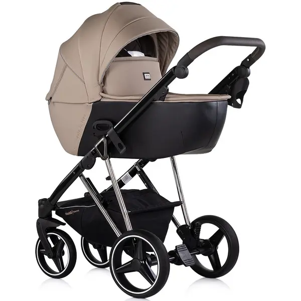 Carucior 3 in 1 pentru copii Chipolino Imperium Latte, cadru din aluminiu, sezut reversibil, maner reglabil, roti cu suspensii, pozitie anti-reflux, greutate admisa 22 kg
