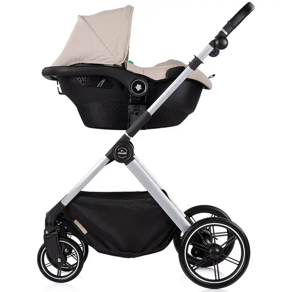 Carucior 3 in 1 pentru copii Chipolino Pearl Latte, transformabil, reversibil, roti cu suspensii, geanta pentru infasat, greutate admisa 22 kg
