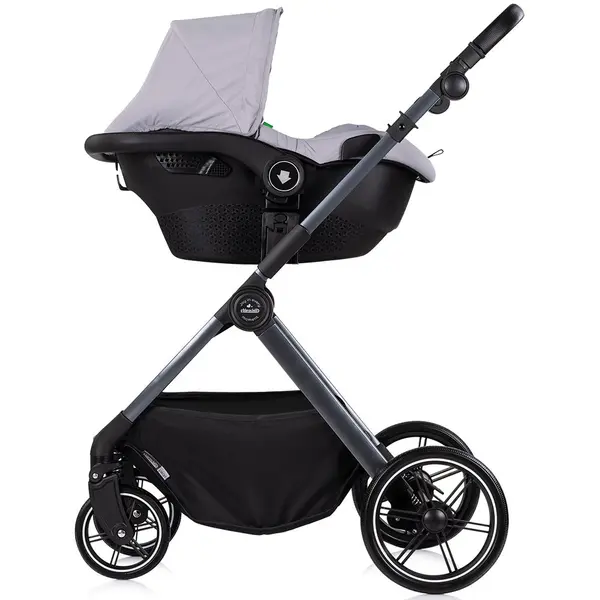 Carucior 3 in 1 pentru copii Chipolino Pearl Platinum, transformabil, reversibil, roti cu suspensii, geanta pentru infasat, greutate admisa 22 kg