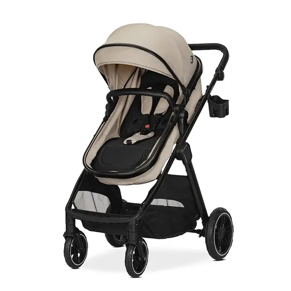 Carucior 3 in 1 pentru copii Lorelli Aspen Cappuccino, reversibil, suspensii, cadru din aluminiu, geanta, greutate suportata 22 kg