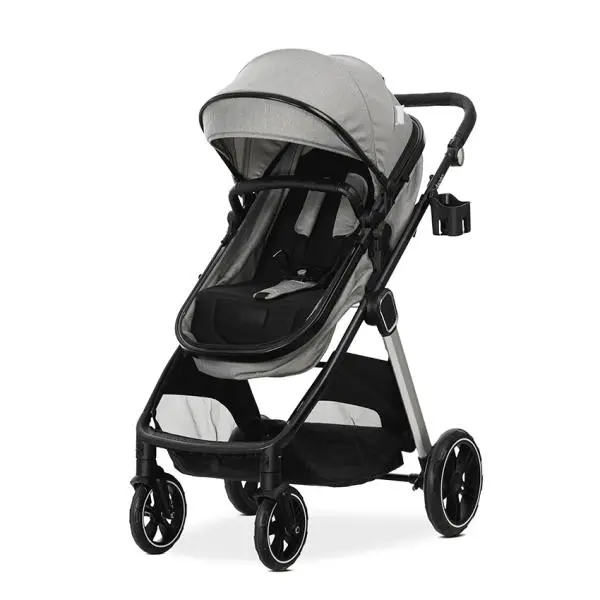 Carucior 3 in 1 pentru copii Lorelli Aspen Gri, reversibil, suspensii, cadru din aluminiu, geanta, greutate suportata 22 kg
