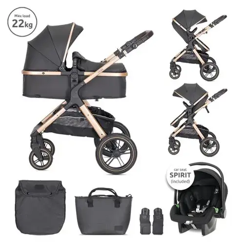 Carucior 3 in1 Lorelli Viola, cos auto Spirit inclus, transformabil, sezut reversibil, pana la 22 kg, Negru