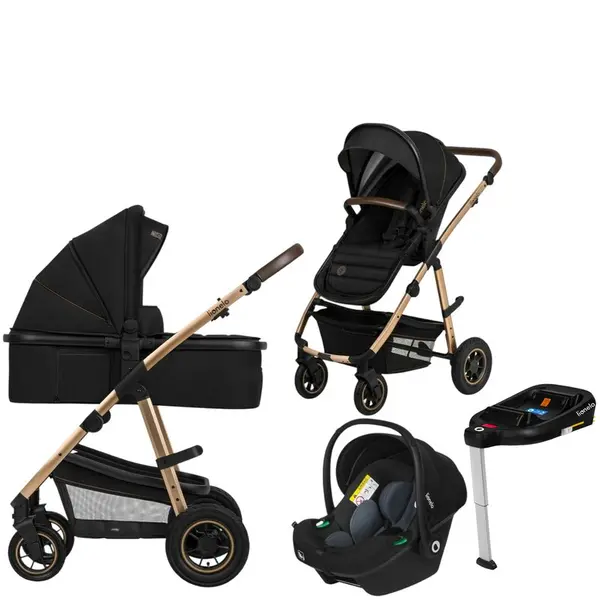 Carucior 4 in 1, Lionelo, Amber, Cu scoica auto testata ADAC, Baza isofix pentru scoica, Reversibil, Pana la 22 kg, Negru onyx