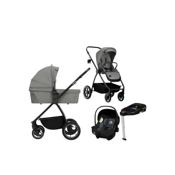 Carucior 4 in 1, Lionelo, Meril, Cu landou de dimensiune XL, Reversibil, Cu scoica auto testata ADAC, Baza isofix pentru scoica, Cu accesorii, Pana la 22 kg, Conform cu EN1888-1 EN1888-2, EN1466, Gri
