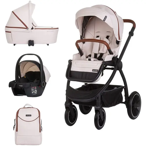 Carucior Chipolino Prestige, 3 in 1, pliabil, reversibil, sport, landou, scoica auto, bej KID062767, la doar 1.940,00 lei