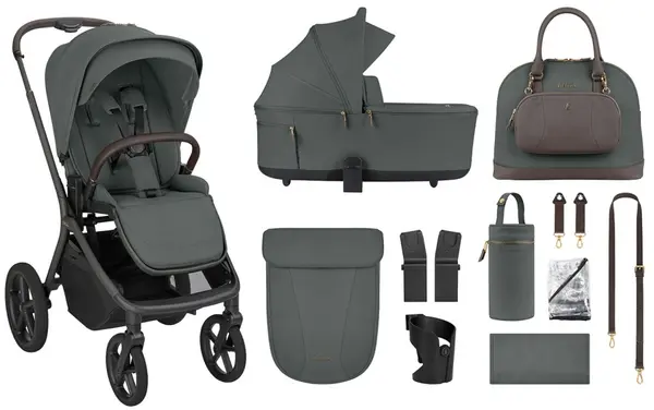 Cărucior combinat 2 în 1 pentru bebeluși KikkaBoo Platinum – Goya, Olive
