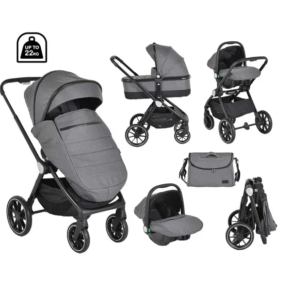 Carucior combinat 3 in 1 Cangaroo Christiano Gri Inchis pana la 22 kg