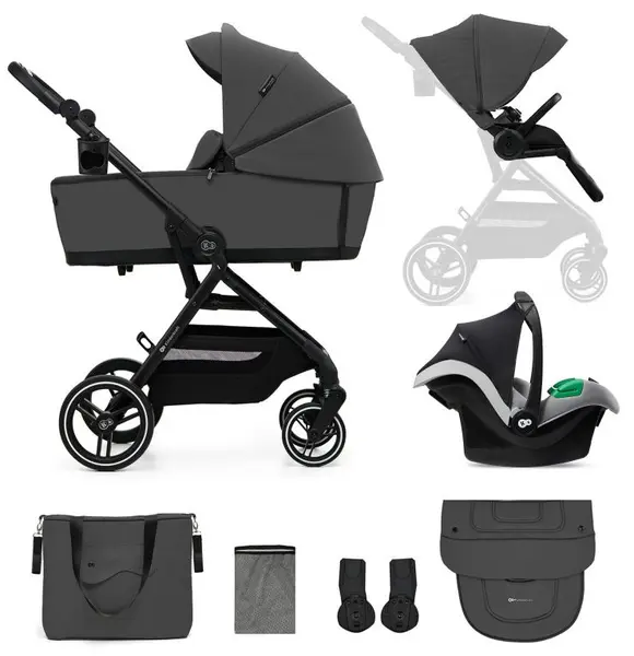 Cărucior combinat 3 în 1 pentru bebeluși KinderKraft - Yoxi, Moonlight Grey