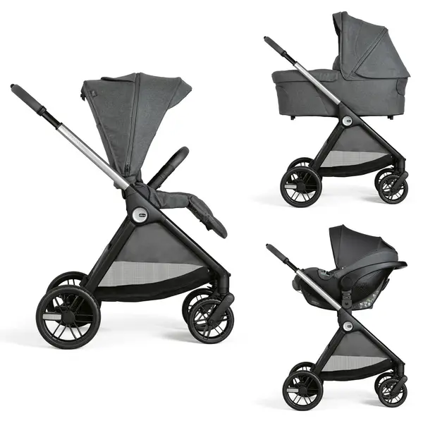 Carucior copii 3 in 1 Chicco Bellagio, Black Satin (gri inchis), 0luni+