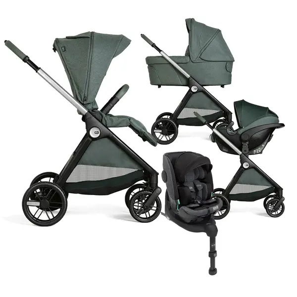 Carucior copii 5 in 1 Chicco Bellagio (carucior, landou, scoica, scaun auto, baza isofix), Fir Tree (verde inchis), 0luni+