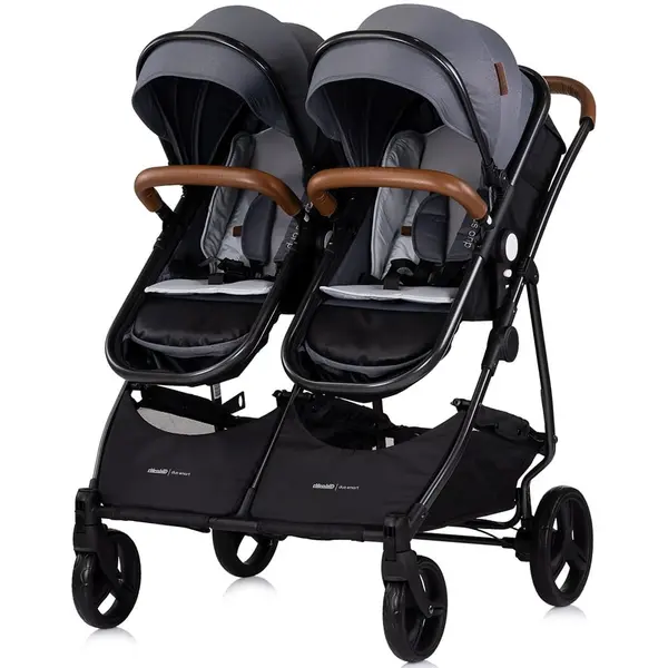 Carucior gemeni Chipolino Duo Smart, 2 in 1, reversibil, sport, landou, pliabil, gri KID062880, la doar 1.871,00 lei