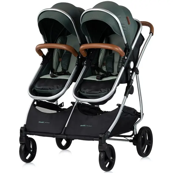 Carucior gemeni Chipolino Duo Smart, 2 in 1, reversibil, sport, landou, pliabil, verde KID062903, la doar 1.871,00 lei