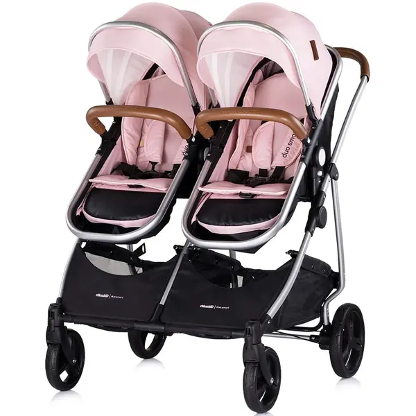 Carucior gemeni Chipolino Duo Smart, 2 in 1, reversibil, sport, landou, pliabil, roz KID062927, la doar 1.871,00 lei