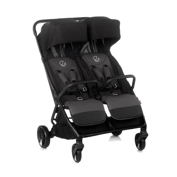 Carucior gemeni pliabil Twinside, Jane, Pliere rapida cu o mana, De la nastere pana la 22 Kg, Cu huse pentru ploaie, Spatare independente, Cu suspensii, Conform cu EN 1888-2:2018+A1:2023, Coal
