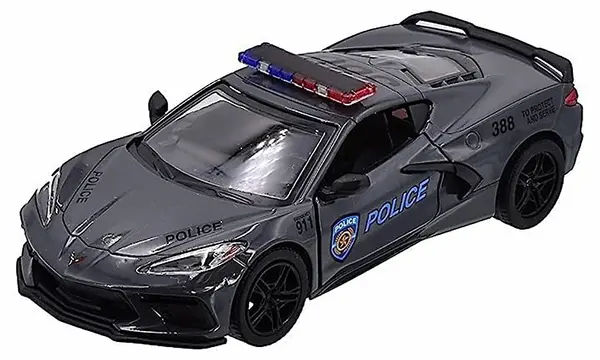 Cărucior metalic Kinsmart Police Edition - Chevrolet Corvette 2021, 1:36, gri