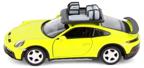 Cărucior metalic Kinsmart - Porsche 911 GT2 RS, cu portbagaj, 1:36, galben