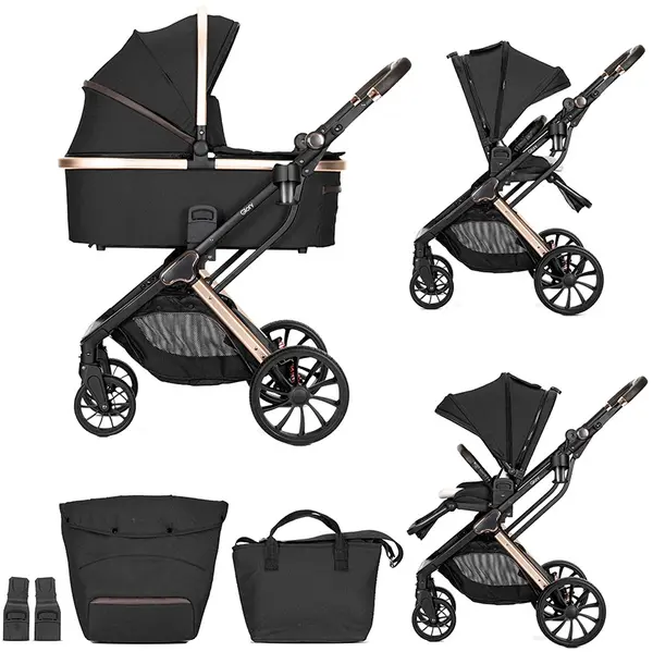 Cărucior pentru bebeluși 2 în 1 Lorelli Premium - Glory, Black