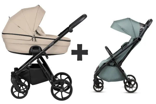 Cărucior pentru bebeluși 2 în 1 Tutis - UNO 6+, 180 Beige + Jogo+ mint