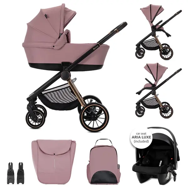 Cărucior pentru bebeluși 3 în 1 Lorelli Premium- Bianca, pink