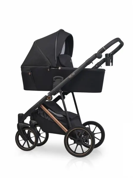 Carucior pentru copii 2 in 1 Riko Velar Magma Premium Line, cu suspensii, maner reglabil pe inaltime, geanta si accesorii incluse, pana la 22 kg, Negru