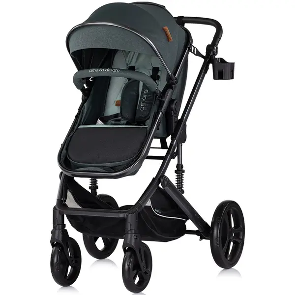 Carucior pentru copii Chipolino Amore Basil 2 in 1 cu sezut reversibil, maner reglabil, suspensii, husa de picioare, gentuta, suport pahar, greutate admisa 22 kg