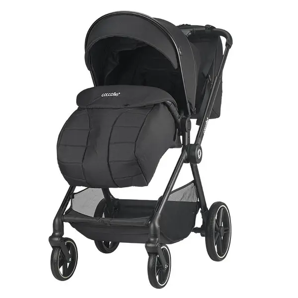 Carucior pentru copii Coccolle Lissia Anthracite modular 4 in 1, cu scoica auto iSize Coccolle Rilax Greystone si baza isofix iSize Coccolle Rilax