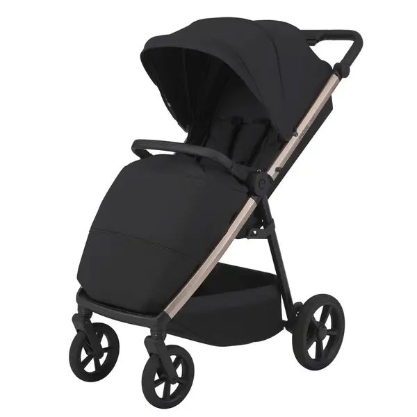 Carucior pentru copii Espiro Pearl Champagne 0-22 kg pliabil, cu suspensii, maner reglabil, spatar reglabil, suport pentru pahar si husa pentru picioare