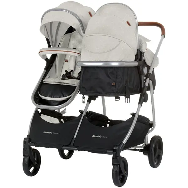 Carucior pentru copii gemeni Chipolino Duo Smart biscotta 2 in 1, pliere simpla si compacta, sezut transformabil si reversibil, spatar reglabil, bara de protectie detasabila, copertina reglabila, husa pentru picioare