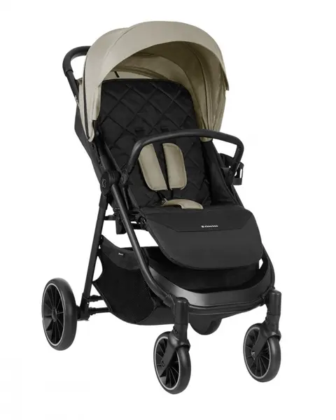 Carucior pentru copii KikkaBoo Sarah Beige 2023, 0-48luni pana la 22kg cu suspensii,spatar reglabil cu pozitie somn,Maner din piele ecologica,tavita,husa de ploaie,husa picioare si suport pahar incluse