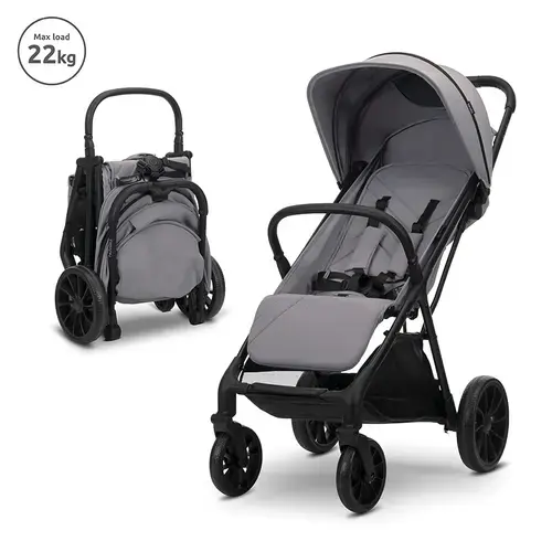 Carucior pentru copii Lorelli Nuvella, pliere cu o mana, spatar reglabil multipozitie, copertina extensibila, 0-48 luni, pana la 22 kg, Gri