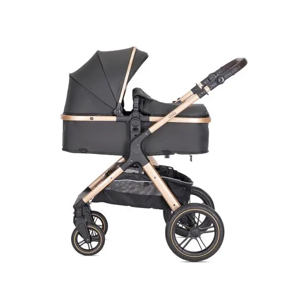Carucior pentru copii Lorelli Viola Black 3 in 1 cos auto Spirit inclus, transformabil, sezut reversibil, maner ajustabil, cadru din aluminiu, suspensii, bara detasabila, pana la 22 kg, multiple accesorii