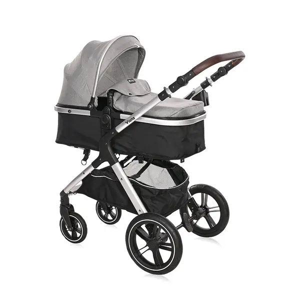 Carucior pentru copii Lorelli Viola Opaline Grey transformabil, cu suspensii, cadru din aluminiu, parte sport reversibila, bara frontala detasabila, multiple accesorii, greutate admisa 22 kg