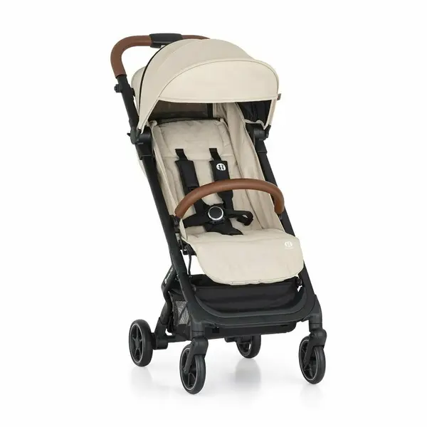 Carucior pentru copii PetiteMars Fly Bej cu pliere compacta, spatar reglabil pana la pozitie de somn, suport picioare reglabil, copertina extensibila cu protectie UPF40+, suport pahar inclus, pana la 22 kg, 0 luni+