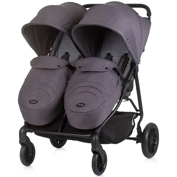 Carucior pentru gemeni Chipolino Top Stars anthracite cu spatar reglabil, suspensii, suport picioare ajustabil, bara de protectie detasabila si accesorii