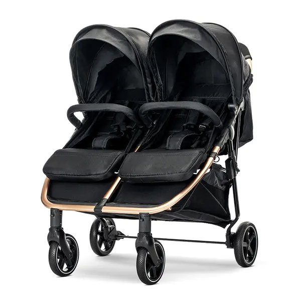 Carucior pentru gemeni Lorelli Duo Black, cadru din aluminiu, spatar reglabil pozitii multiple, geanta pentru mama inclusa