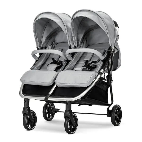 Carucior pentru gemeni Lorelli Duo Grey, cadru din aluminiu, spatar reglabil pozitii multiple, geanta pentru mama inclusa