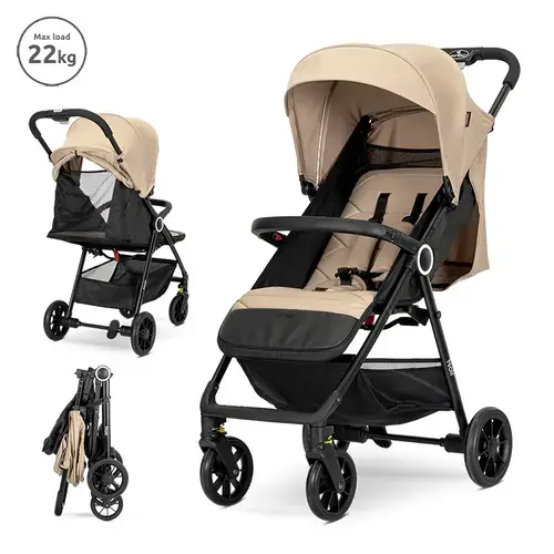 Carucior pentru nou-nascut Lorelli Noir, sistem de pliere cu o singura mana, pana la 22 Kg, Bej