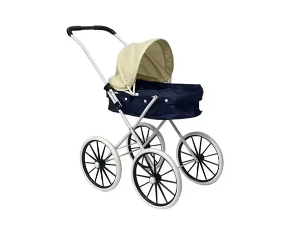 Carucior pliabil pentru papusi cu roti mari si parasolar detasabil - (alb-albastru)