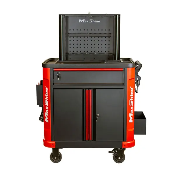 Carucior premium cu sertare, lumini LED, prelungitor 220V incorporat, priza USB MaxShine Garage Premium Detailing Cart