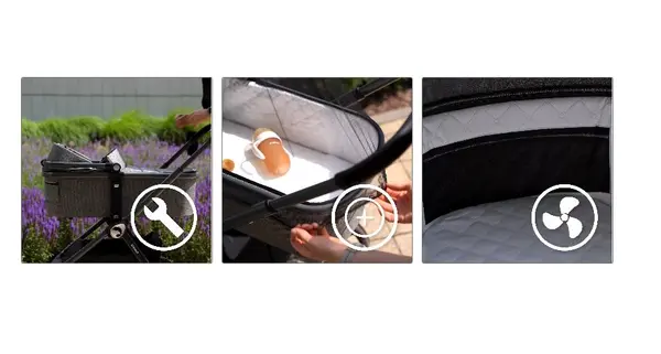 Carucior reversibil 2 in 1 pentru copii Kidnort Isbjorn Grey, pliere compacta, spatar si viziera reglabile, roti cu suspensii, pana la 22 kg, Landou inclus
