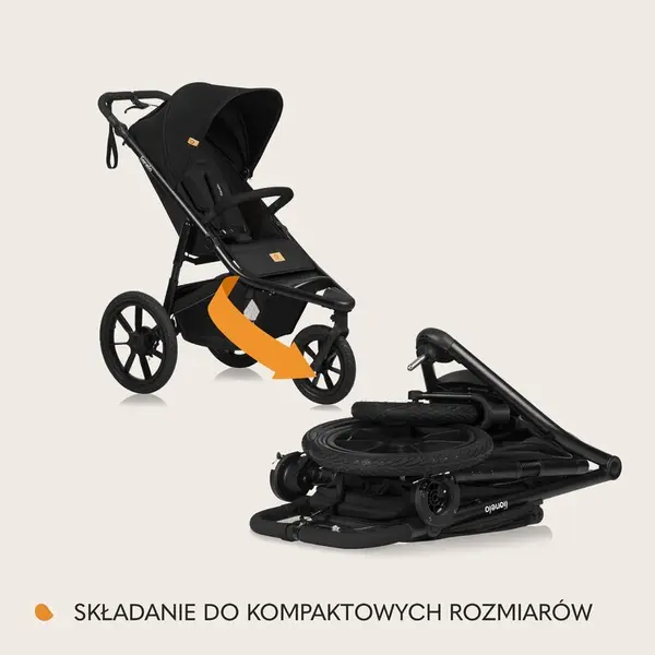 Carucior sport Lionelo Azura, Cu 3 roti, Cu baldachin XXL impermeabil, Pliere compacta, Pana la 22 kg, 6-48 luni, Standard de siguranta EN1888-1 si EN1888-2 negru