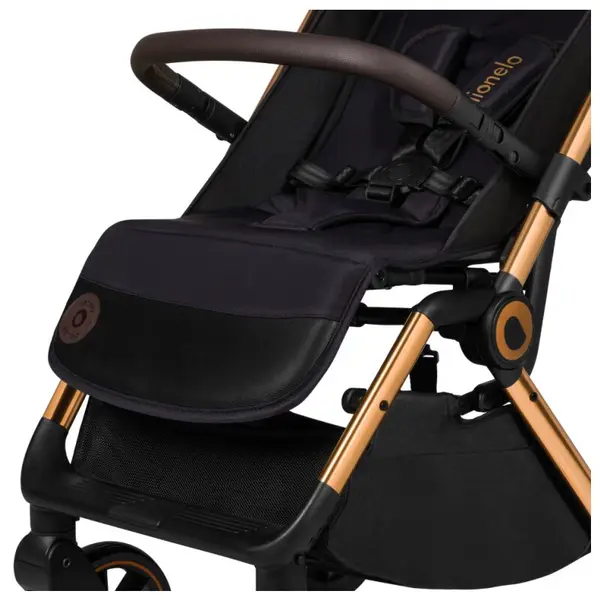Carucior sport Lionelo Cloe, Golden Moments, Editie limitata, Cu accesorii, Cadru din aluminiu, Sarcina maxima 22 kg, Usor, Pliere compacta pentru avion, cu o singura mana, Ideal pentru toate tipurile de suprafete, 6 luni+ Negru