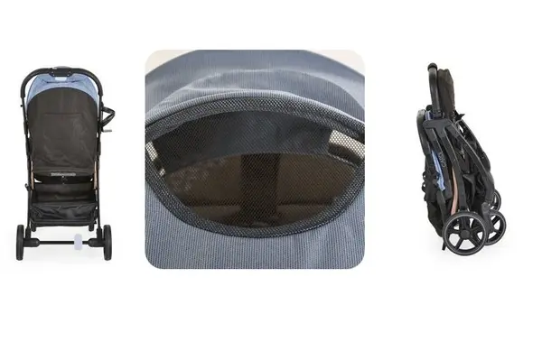 Carucior sport pentru copii Moni Cardi Blue de la nastere pana la 22kg,spatar reglabil,capotina cu plasa si banda reflectorizanta,bara de siguranta detasabila,roti pivotante cu amortizor,pliere compacta,suport sticla inclus