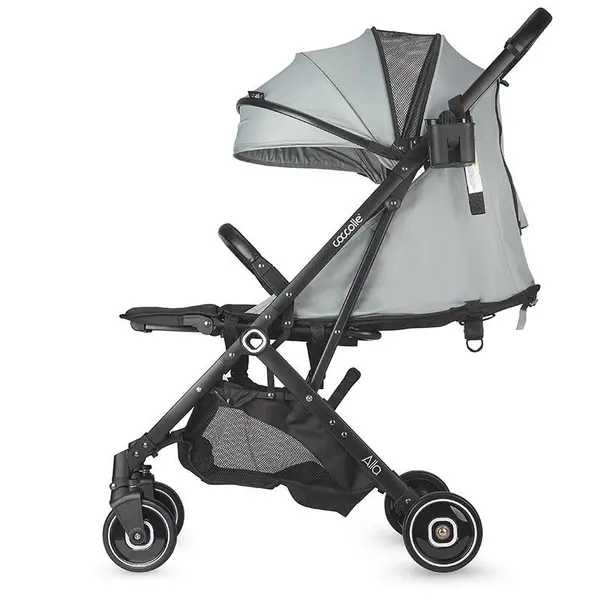 Carucior sport tip troller Coccolle Alla, Pliere cu o singura mana, Cadru aluminiu, Copertina cu parasolar si sectiune mesh, Spatar reglabil, Cos cumparaturi, Bara protectie, Centuri in 5 puncte, Suport pahar, Greutate 5.6 kg, Greystone