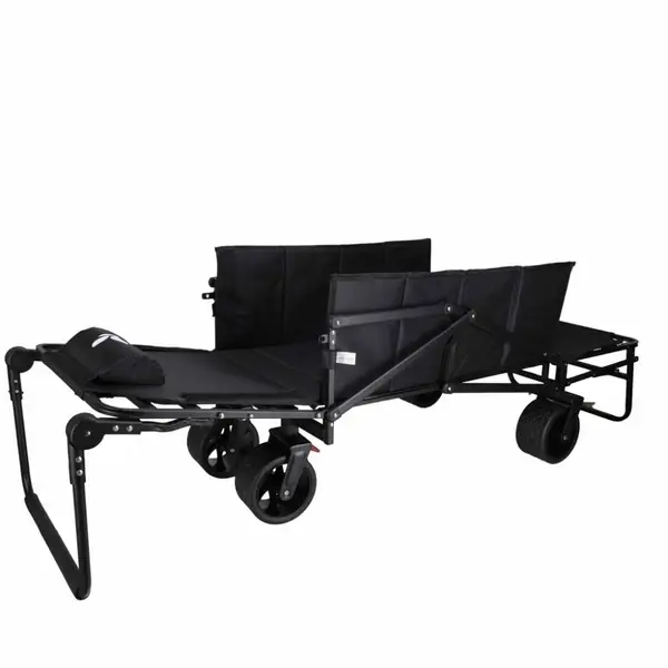 Carucior transportor transformabil in sezlong de plajacamping, Ikonka Luaro black, cadru solid din otel, material Oxford 600D, maner telescopic reglabil, include pernuta