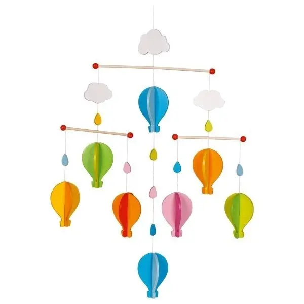 Carusel cu figurine din lemn pentru bebelusi Baloons