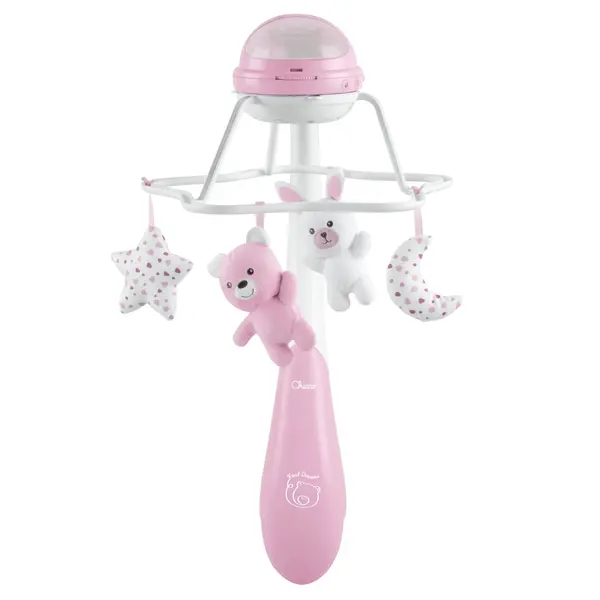 Carusel muzical 3 in 1 Chicco Rainbow cu proiectie, roz, 0 luni+