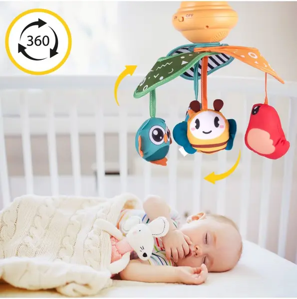 Carusel muzical cu telecomanda pentru patut Birds