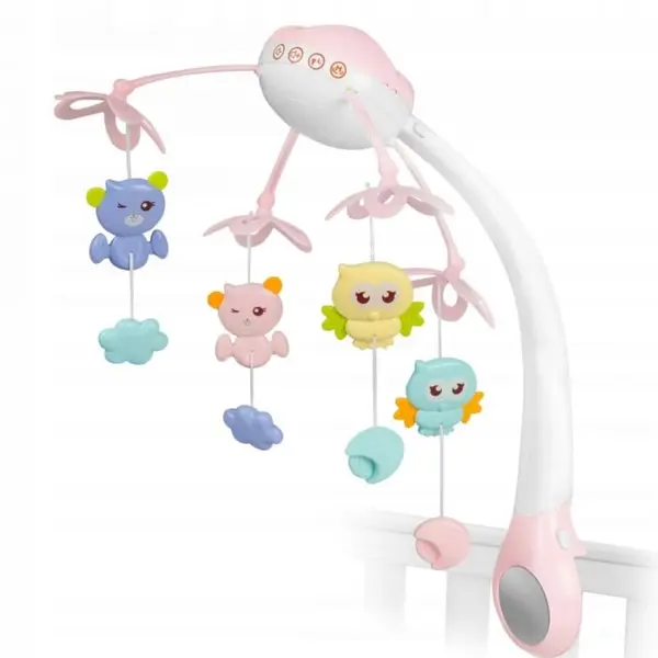 Carusel muzical patut Ricokids, cu proiector, sunete si jucarii, roz KID607203, la doar 127,00 lei